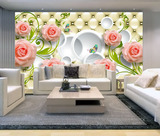 3D立体软包玫瑰花 电视背景墙壁纸 大型壁画温馨简约卧室客厅墙纸