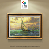 帆船风景大海抽象油画 欧式现代家居装饰画 玄关客厅挂壁画带框画