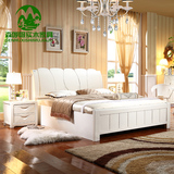 橡木床1.8白色韩式简约现代田园1.5主卧室单双人气压高箱婚实木床