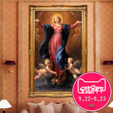 纯手绘高档油画欧式客厅竖版装饰画玄关古典宫廷人物圣母RW1505