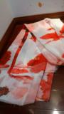 【写意居】中国风印染水墨红牡丹国画雪纺布料面料订做/汉服/围巾