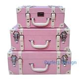 粉色皮质手提箱旅行箱储物箱收纳箱儿童房女孩房装饰箱子盒粉红色