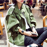 2015春秋韩国代购新款全棉女式风衣宽松工装大码中长款外套韩版潮