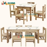 儿童桦木桌椅 幼儿园实木六人桌四方桌长方形桌靠背椅 高端怡系列