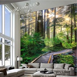 3D空间扩展大型壁画客厅走廊玄关森林小路风景墙纸壁画无缝墙布