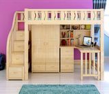 简约实木儿童单人组合床 美式多功能实木床 衣柜书桌松木成人床