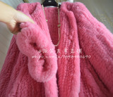 韩国订单 蜜桃粉 进口獭兔毛柔软大衣 编织皮草外套中长款特价