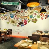 简约欧式卡通黑板食物咖啡披萨大型壁画餐厅墙纸面包店奶茶店壁纸