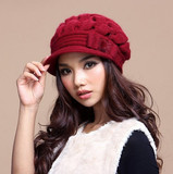 秋冬女士保暖羊毛兔毛混纺帽子 针织帽双层时装正品中老年毛线帽