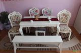 欧式实木餐椅韩式田园布艺象牙白色长方形餐桌椅组合时尚简约椅子