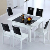 餐桌椅组合现代简约实木方餐桌 黑白色钢化玻璃可伸缩小户型饭桌