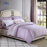 N&L缪斯丁香紫色四件套纯棉1.5 1.8米被单床单4件套床上用品全棉