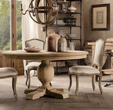出口原单实木橡木餐桌法国圆形底座餐桌美式复古餐厅饭桌圆桌