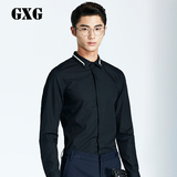 GXG男装 春季热卖 男士修身款百搭黑色拉链领型长袖衬衫#53103056
