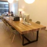 实木厚板铁艺餐桌大厅办公洽谈室现代时尚大气会议桌简约长方形桌