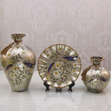 欧式花瓶装饰盘三件套 高档陶瓷复古家居工艺摆设品 乔迁新婚礼品