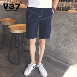 V37夏季男士休闲裤男裤子韩版修身五分裤青年男生直筒5分中裤短裤