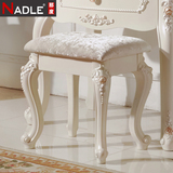 欧式实木梳妆凳白色 田园化妆凳特价组装 法式卧室矮凳绒布小方凳