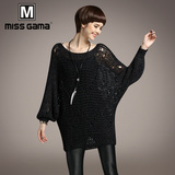 MISS GAMA2016秋装新款品牌女装镂空破洞蝙蝠袖针织衫女长袖罩衫