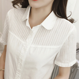 夏季女装新款韩范学院风棉麻短袖衬衫学生修身OL上衣百搭白衬衣女