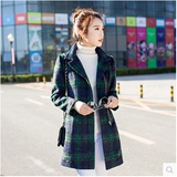 2015韩版格子毛呢外套女中长款加厚修身学生韩范呢子大衣学院风潮