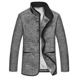 2015秋冬新款立领修身有加肥加大码中年男士休闲立领羊毛呢子夹克