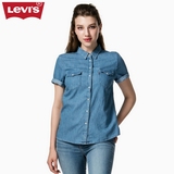 Levi's李维斯春夏季女士纯棉水洗翻领尖领短袖牛仔衬衫19788-0013