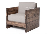 美式复古LOFT工业风格洽谈单人椅休闲布艺实木沙发时尚卡座老板椅