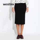 Westlink/西遇春秋款新款 潮纯色铅笔开衩半身裙女装一步中长裙