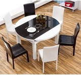 慕比家具可伸缩餐桌椅组合钢化玻璃餐桌小户型多功能钢琴烤漆餐桌