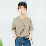 韩国夏季纯棉学生宽松短袖T恤女韩版半袖开叉前短后长上衣显瘦潮
