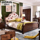 度假式 实木床美式床软靠 双人床1.8米1.5M欧式布艺床胡桃木8A07