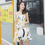 Chong R 2016夏季新款度假清新柠檬无袖连衣裙 吊带收腰连衣裙夏