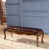 索格新美式皮艺软包床尾凳欧式后现代高档实木换鞋凳客厅家具