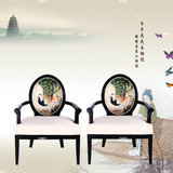 新中式休闲椅酒店样板房实木家具布艺孔雀餐椅靠背单人休闲桌椅子