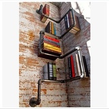 美式乡村创意家具仿古书架壁挂水管做旧墙上隔板置物架铁艺书柜角