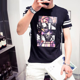 夏天男士短袖T恤加肥加大码潮牌印花半袖青年潮男装衣服圆领韩版