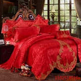 全棉单件床盖款四件套结婚庆大红床品夹棉加厚床单款4件套大红