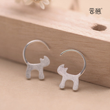 创意S925纯银耳钉女可爱日韩猫咪耳环防过敏个性简约银饰耳钩礼物