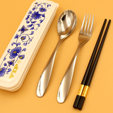 旅行便携餐具勺子筷子叉套装情侣三件套学生盒不锈钢便携式携带筷
