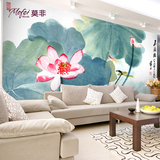客厅沙发电视背景墙壁纸壁画定制3d无缝壁画中式手绘水墨荷花墙布