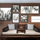 现代中式客厅装饰画多幅照片墙画餐厅茶室有框画黑白抽象山水挂画