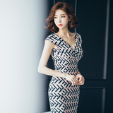 背心裙2016夏季新款韩版女装修身显瘦高腰褶皱裹胸条纹包臀连衣裙