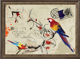 欧式美式原版画芯装饰画喜鹊蝴蝶邮票客厅卧室挂画两联横板墙画