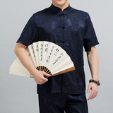 中国风夏季唐装男真丝男士短袖中老年人汉服装男式半袖太极服套装