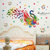 现代中国风孔雀壁画墙贴客厅卧室墙面装饰墙上布置可移除贴纸贴画