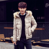 2016冬季新款韩版男士羽绒服 正品男短款修身大毛领白鸭绒男外套