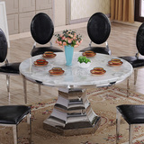 现代简约大理石圆台不锈钢餐桌带转盘小户型吃饭圆形餐桌椅子组合