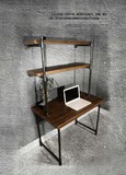 美式简易书桌书架组合工业水管电脑办公桌实木复古铁艺墙壁置物架