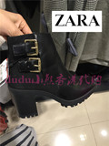 香港代购正品ZARA女靴新款金属扣粗跟高跟女鞋马丁靴短靴7140/001